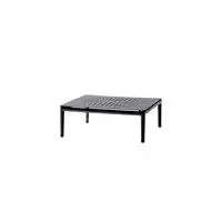 Firkantet sofabord med lamelbordplade og fire lige ben, 75x75 cm, sort design.