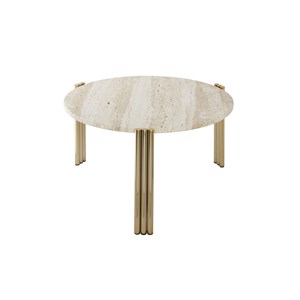 AYTM - Sofabord - Tribus Coffee Table - Gold/Travertine - Ø60 cm