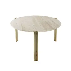AYTM - Sofabord - Tribus Coffee Table - Gold/Travertine - Ø80 cm