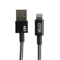 Design Letters - IPhone oplader kabel - "B" - Sort/Hvid