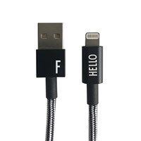 Design Letters - IPhone oplader kabel - "F" - Sort/Hvid
