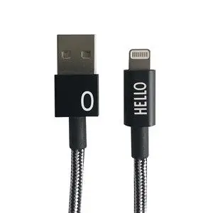 Design Letters - IPhone oplader kabel - "O" - Sort/Hvid