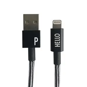 Design Letters - IPhone oplader kabel - "P" - Sort/Hvid