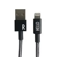 Design Letters - IPhone oplader kabel - "R" - Sort/Hvid