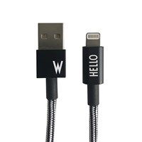 Design Letters - IPhone oplader kabel - "W" - Sort/Hvid