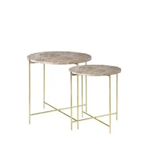 Cozy Living - Freja Marble Table - Caramel/Brass - Set of 2