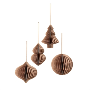 Broste Copenhagen - Papirjulepynt - Christmas Mix - Natural Brown - Sæt af 4 stk.