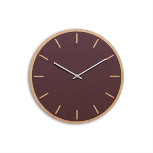 Hemverk - Vægur - Lys Eg/Burgundy - Sølv visere - Ø38 cm
