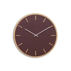 Hemverk - Vægur - Lys Eg/Burgundy - Sølv visere - Ø38 cm