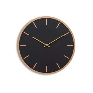 Hemverk - Vægur - Lys Eg/Sort - Guld visere - Ø38 cm