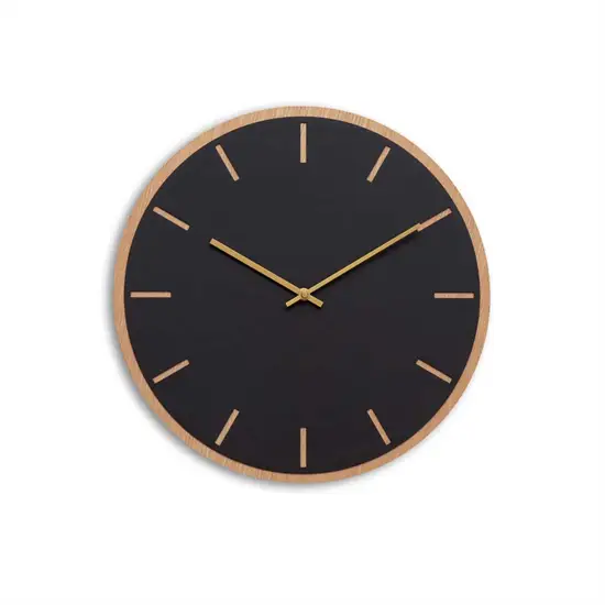 Hemverk - Vægur - Lys Eg/Sort - Guld visere - Ø38 cm