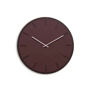 Hemverk - Vægur - Mørk Eg/Burgundy - Sølv visere - Ø38 cm