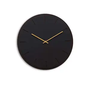 Hemverk - Vægur - Mørk Eg/Sort - Guld visere - Ø38 cm