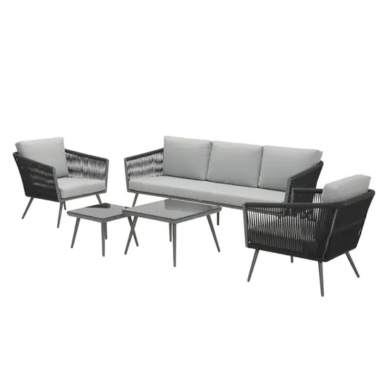 Lounge sæt med 3-personers sofa, 2 lænestole og 2 borde i arktisk grå, moderne design.