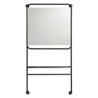 Rektangulært spejl med sort metalramme og integrerede stænger. Moderne design.