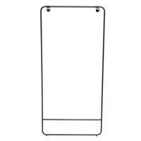 Minimalist tøjstativ i jern med rektangulær ramme, afrundede kanter og to kroge til ophæng.