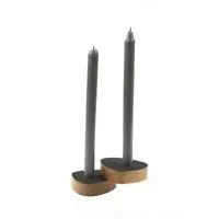 LindDNA lysestage - Curve candle holder nupo black/oak (sæt af 2 stk.)