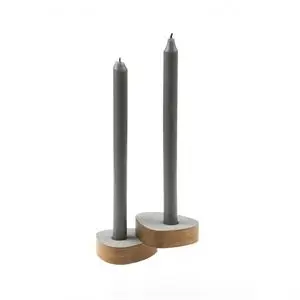 LindDNA lysestage - Curve candle holder nupo metallic/oak (sæt af 2 stk.)