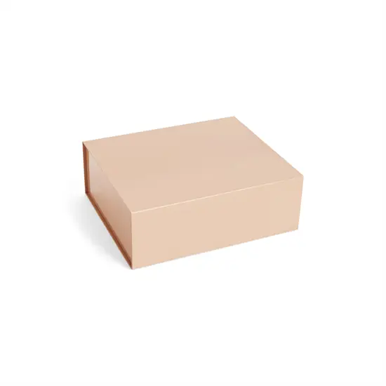 Rektangulær opbevaringskasse i blød pink, enkel og stilren design.