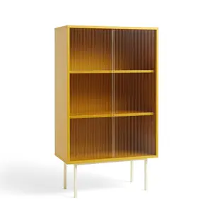 Hay - Reol til Gulv med Glaslåger - Colour Cabinet - Gul - Høj model, B75 X D39 X H130 cm