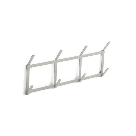 Grå metal knagerække med fem kroge og et enkelt, moderne design. Måler 49x22 cm.