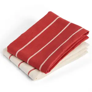 Hay - Outdoor Market Tea Towel-Set of 2-Beige with red stripe