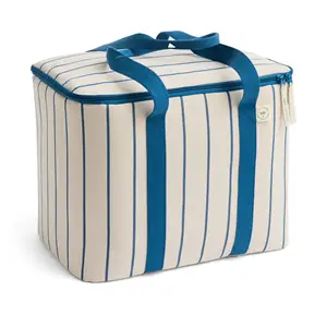 Hay - Outdoor Market Cooler Bag-Medium-Beige with blue stripe