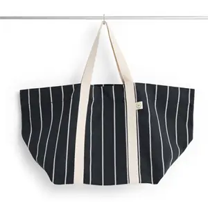 Hay - Outdoor Market Picnic Bag-Medium-Black with beige stripe