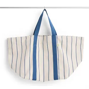 Hay - Outdoor Market Picnic Bag-Medium-Beige with blue stripe