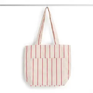Hay - Outdoor Market Tote Bag-Medium-Beige with red stripe