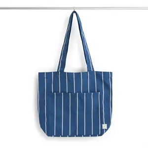 Hay - Outdoor Market Tote Bag-Medium-Blue with beige stripe