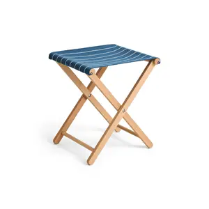 Hay - Outdoor Market Folding Stool-Blue with beige stripe