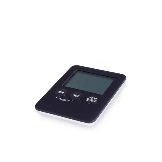 Sort digitalt minutur med skærm og knapper: MIN, SEC, STOP/START.