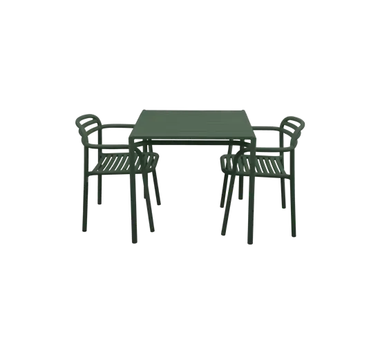 Cane-Line - Bliss spisebord inkl. 2 stole m/armlæn  Dark green, aluminium, 113x81 cm