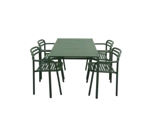 Cane-Line - Bliss spisebord inkl. 4 stole m/armlæn  Dark green, aluminium, 133x81