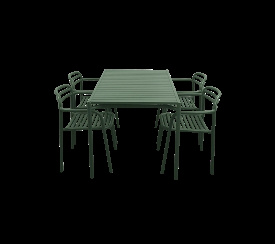 Cane-Line - Bliss spisebord inkl. 4 stole m/armlæn  Dark green, aluminium, 133x81