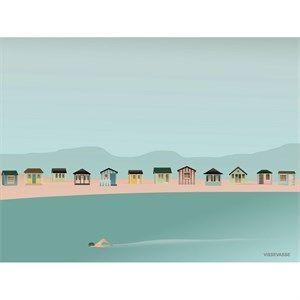 Image of VISSEVASSE plakat - Badehus kystlinje - 50x70 cm