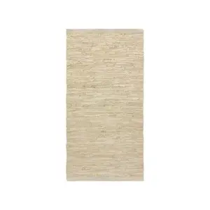 Rug Solid - Tæppe m. læder, beige - 75x300 cm