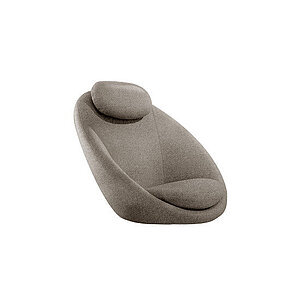 Lysebrun loungestol med nakkepude, rund form og sorte ben fra Cane-Line Essence.