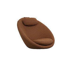 Moderne brun loungestol med rundet design, vinklet lav sæde og sortben. Inkl. nakkepude.