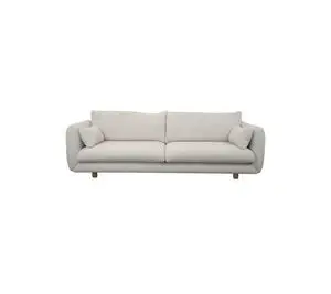 Minimalist 3-personers sofa i lys stof med træben og armstøtter.