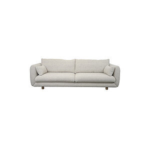 Minimalist 3-personers sofa i lys stof med træben og armstøtter.