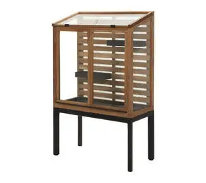 Rektangulært drivhus med glas, to hylder, teak/aluminium ramme i to-tonet finish.