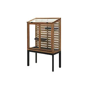 Rektangulært drivhus med glas, to hylder, teak/aluminium ramme i to-tonet finish.