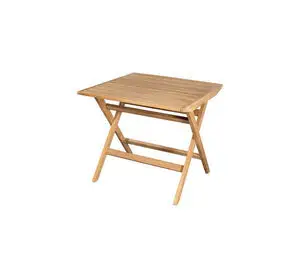 Lille teak klapbord med lamelbordplade og krydsben. Ideel til små rum og udendørs brug.