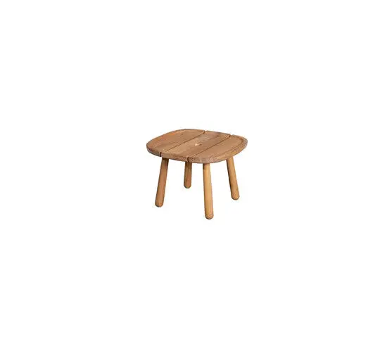 Rektangulært teakbord med slatted top og fire cylindriske ben. Enkel og elegant design.