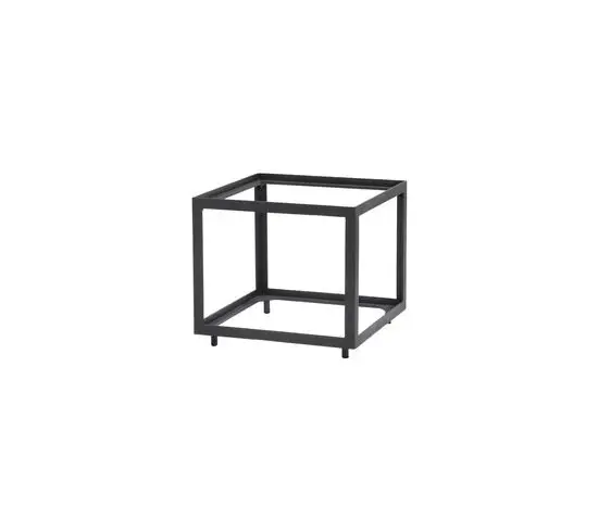 Mørkegråt, minimalistisk kubisk stel med åben design, passende som sofabord eller sidebord.