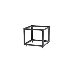 Mørkegråt, minimalistisk kubisk stel med åben design, passende som sofabord eller sidebord.