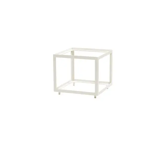 Hvid, minimalistisk firkantet aluminiumsramme med åben struktur og rene linjer.