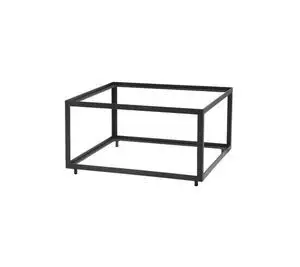 Kvadratisk sofabordunderstel i mørkt aluminium med åben, geometrisk ramme.